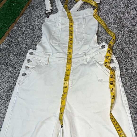 Judy Blue Overalls M Garment Dyed Straight Leg Ecru Off-White Stretch Denim Note - Picture 6 of 16